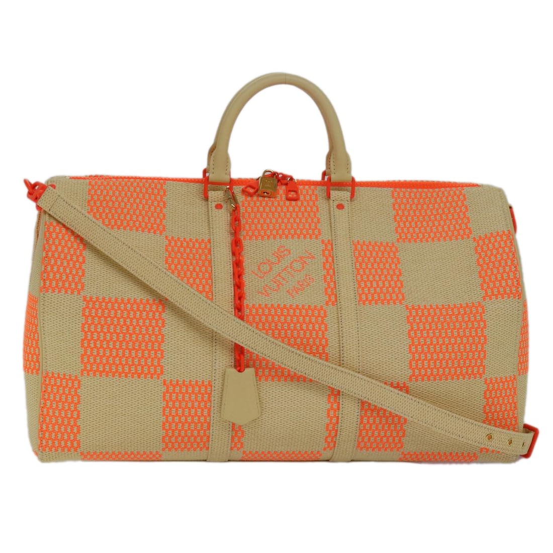 Louis Vuitton M57419 Keepall Bandouliere 50 Damier Giant Boston Bag Beige: Louis Vuitton M57419 Keepall Bandouliere 50 Damier Giant Boston Bag Beige Louis Vuitton Damier Giant Keepall Bandouliere 50 in beige canvas/Damier color canvas. This Boston bag is made in Italy and co