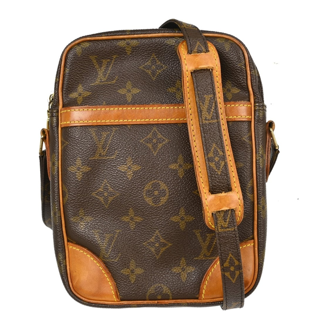 Louis Vuitton Danube Monogram Canvas Crossbody Bag M45266: Louis Vuitton Danube Monogram Canvas Crossbody Bag M45266 Vintage Louis Vuitton Danube crossbody shoulder bag in the Monogram line. This medium bag features a zip closure, brown exterior, adjustable c