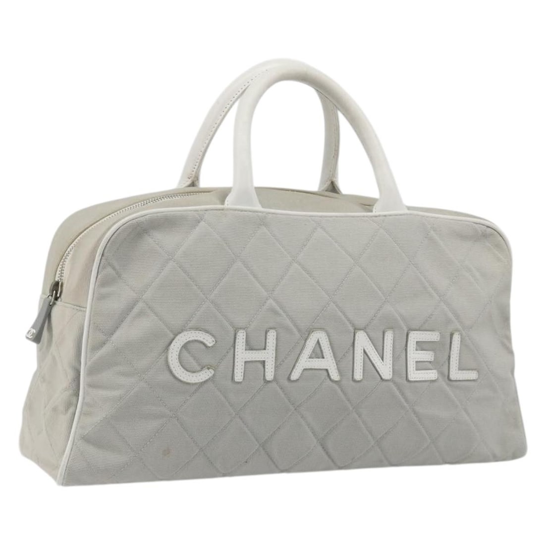 CHANEL Matelasse Sports Line Canvas Boston Bag Gray Silver: CHANEL Matelasse Sports Line Canvas Boston Bag Gray Silver Chanel Sports Line Matelasse Boston bag in gray and silver canvas with a structured silhouette and included guarantee card. This women's bag 