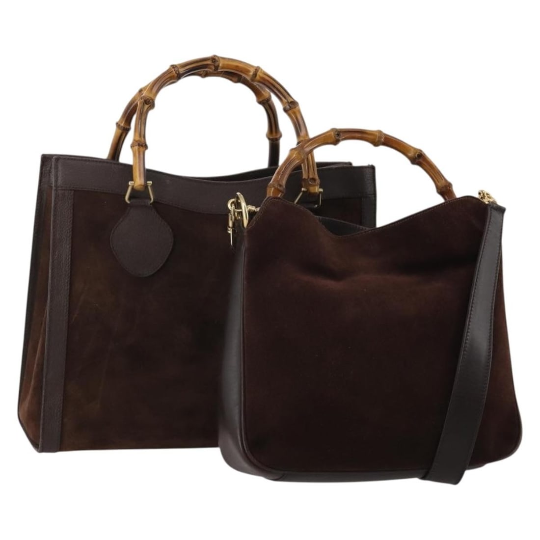 Gucci bamboo suede handbag with strap brown 2 piece bundle (1 of 17)