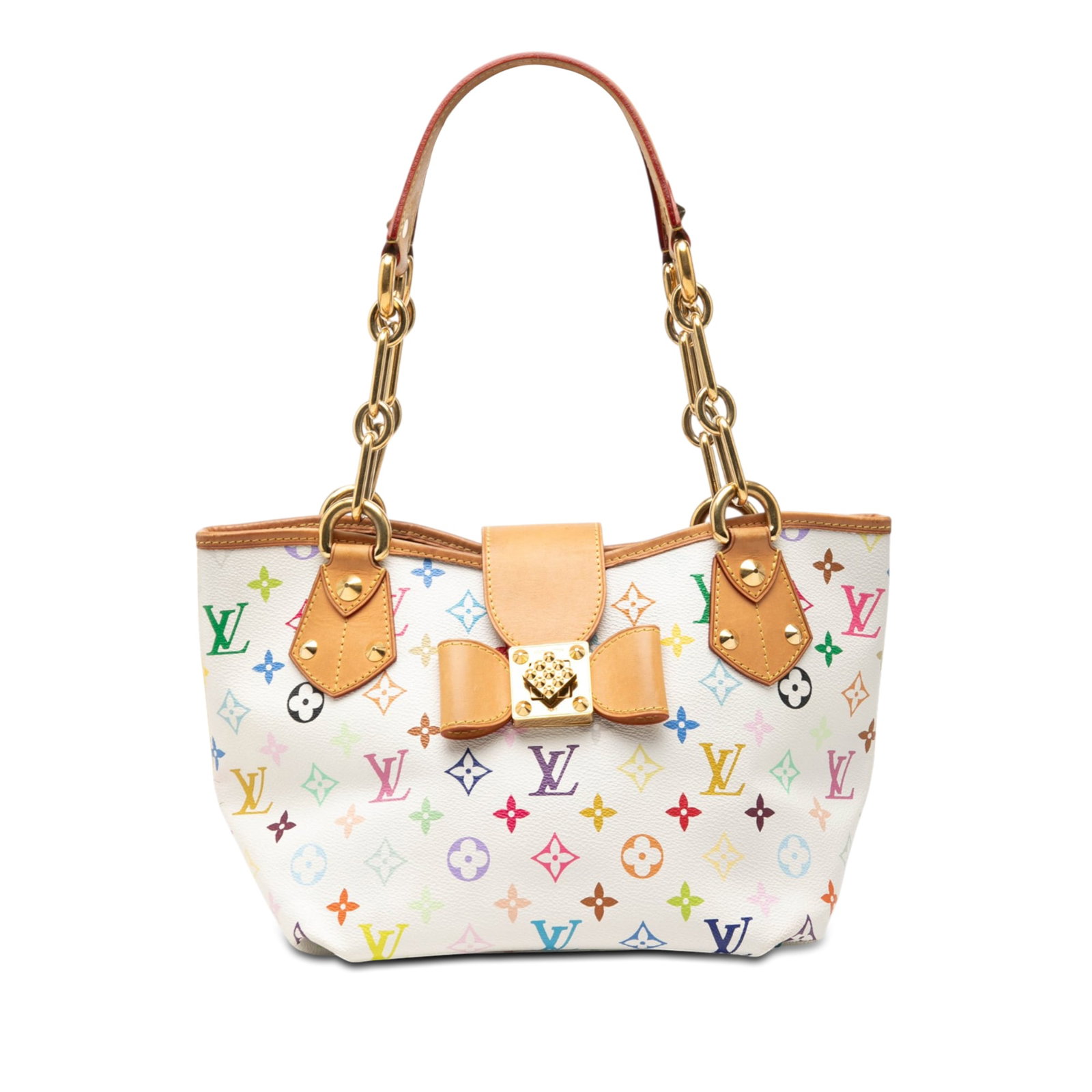 Louis Vuitton Annie MM White Monogram Multicolore Shoulder Bag: Louis Vuitton Annie MM White Monogram Multicolore Shoulder Bag Louis Vuitton Annie MM shoulder bag in white Monogram Multicolore canvas with vachetta leather trim. It features curb chain straps with v