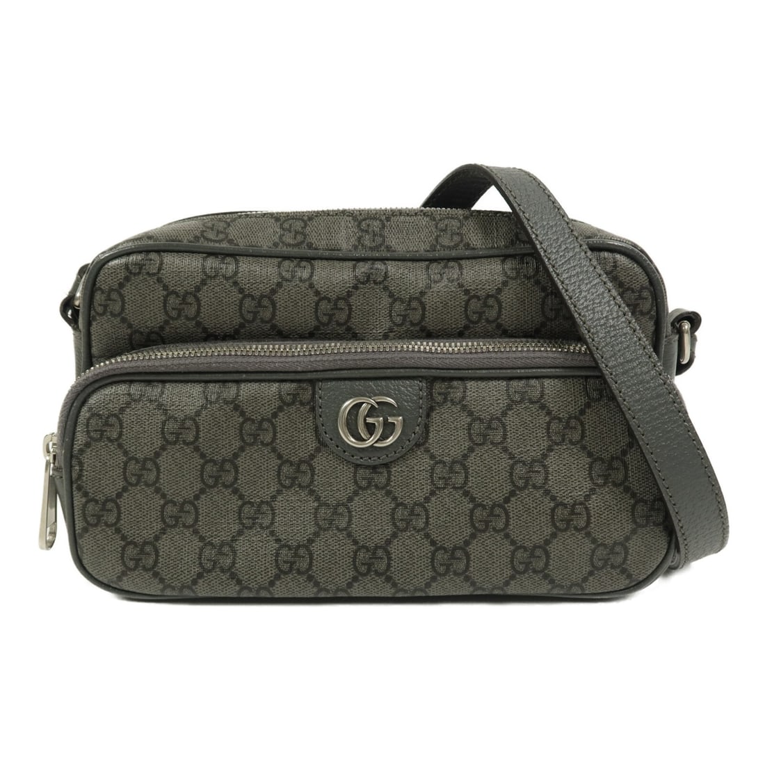 GUCCI Ophidia Gray PVC Coated Canvas Shoulder Bag 723312: GUCCI Ophidia Gray PVC Coated Canvas Shoulder Bag 723312 Ophidia shoulder bag in gray painted GG PVC coated canvas with silver-tone hardware. Made in Italy, this men's shoulder bag features a zip pock