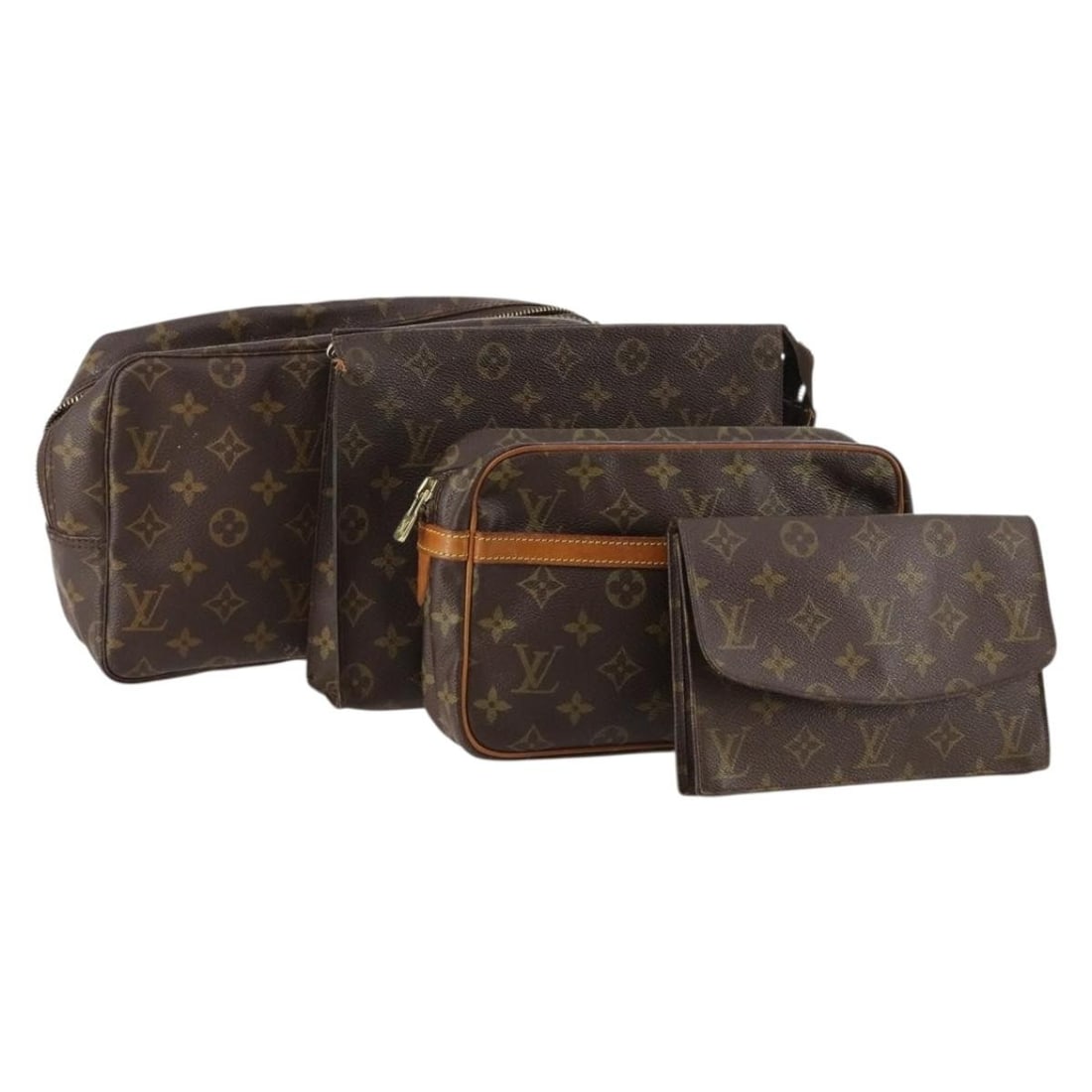 Set of 4 Louis Vuitton Monogram Canvas Clutch Bags for Women: Set of 4 Louis Vuitton Monogram Canvas Clutch Bags for Women This is a set of four Louis Vuitton monogram clutch bags designed for women. Each clutch is crafted from the signature Louis Vuitton monogr