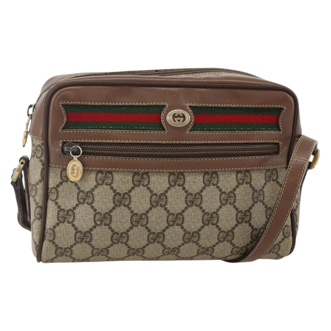 Gucci 001 44 6655 GG Supreme Sherry Web Shoulder Bag Beige Gold: Gucci 001 44 6655 GG Supreme Sherry Web Shoulder Bag Beige Gold Gucci GG Supreme Web Sherry Line shoulder bag crafted in PVC leather and GG canvas with a beige and gold colorway. Made in Italy, this w