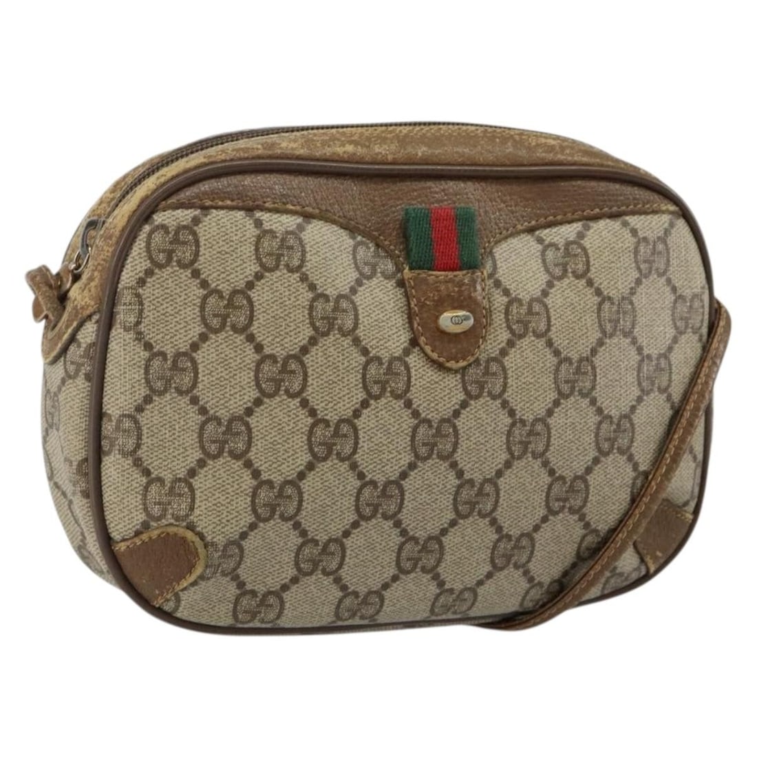 GUCCI GG Supreme Sherry Line Beige Gold PVC Shoulder Bag 89 02 066 Auth: GUCCI GG Supreme Sherry Line Beige Gold PVC Shoulder Bag 89 02 066 Auth The GUCCI GG Supreme Web Sherry Line Shoulder Bag is a stylish accessory that combines practicality with luxury. Crafted from du