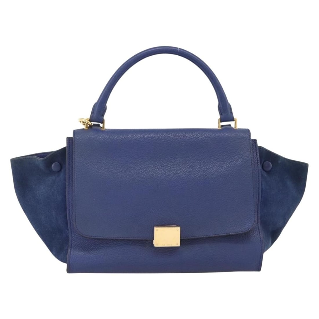 Celine Trapeze Blue Leather Shoulder Bag: Celine Trapeze Blue Leather Shoulder Bag This Celine Trapeze Bag features a combination of leather and suede in a blue colorway. Designed for women, the bag is crafted in Italy and offers a spacious i