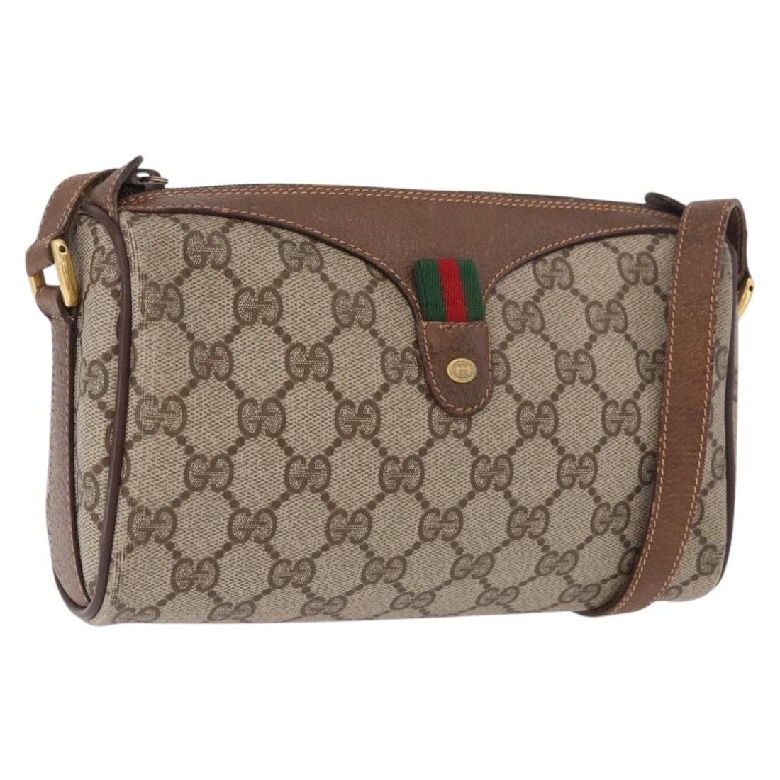 Gucci 89 02 018 GG Supreme Web Shoulder Bag Beige PVC Leather: Gucci 89 02 018 GG Supreme Web Shoulder Bag Beige PVC Leather Gucci GG Supreme Web Sherry Line shoulder bag in beige and gold PVC leather with GG canvas. Made in Italy, this women's bag features an ad