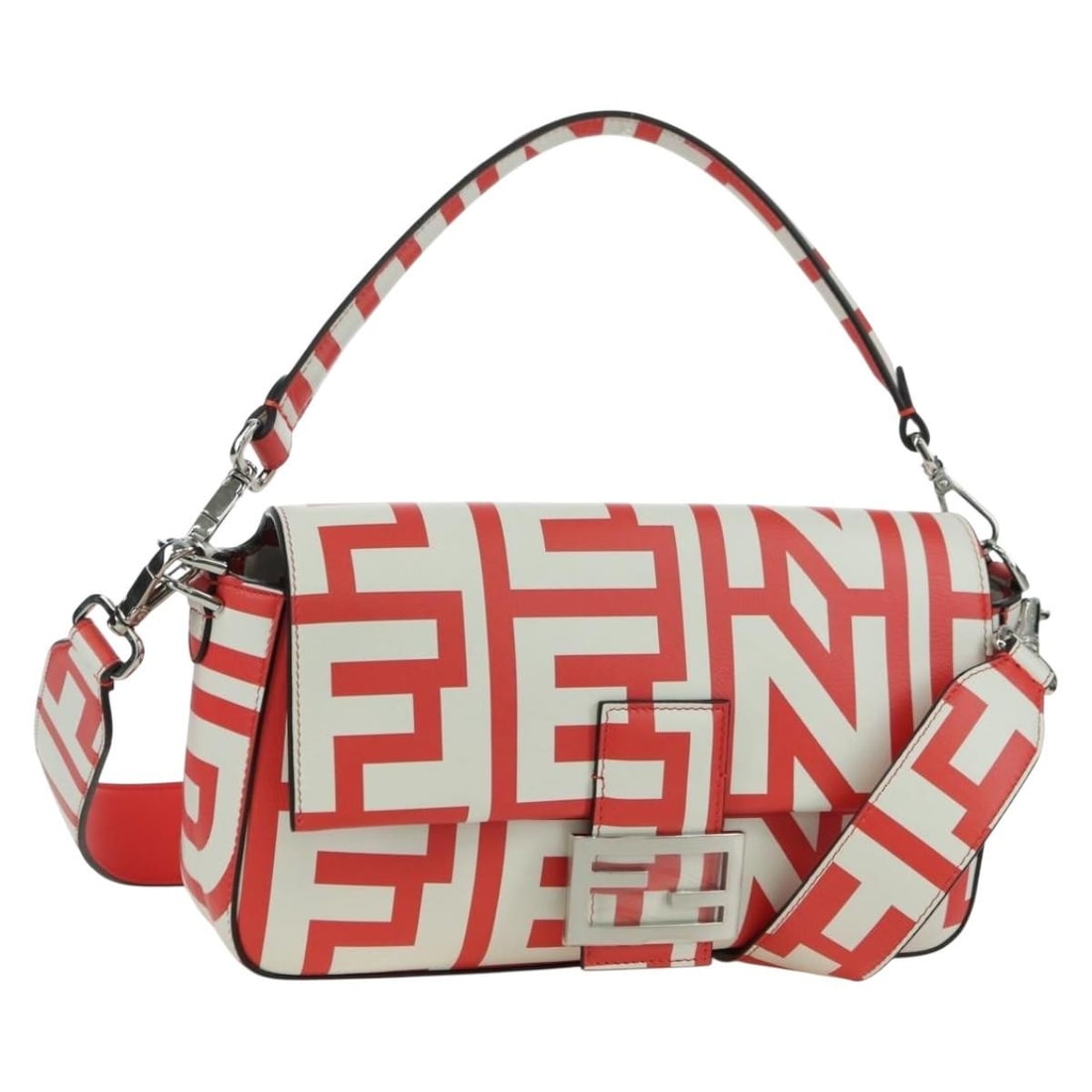 Red Leather Mamma Baguette Shoulder Bag Fendi Marc Jacobs Collaboration 2way: Red Leather Mamma Baguette Shoulder Bag Fendi Marc Jacobs Collaboration 2way This FENDI Marc Jacobs Collaboration Mamma Baguette is a 2-way shoulder bag crafted from leather in a striking red and silv