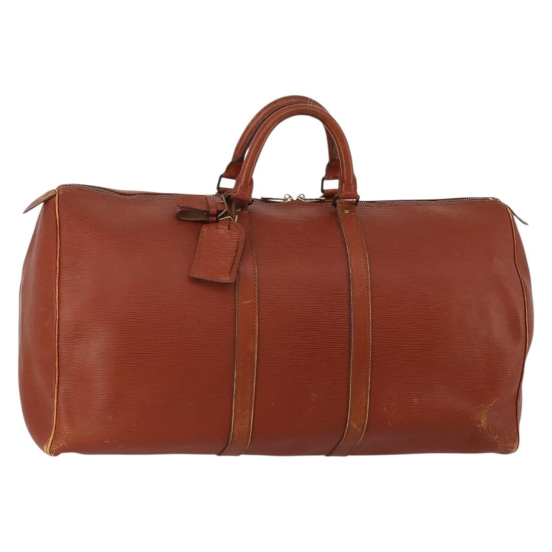 Louis Vuitton M42958 Keepall 55 Epi Leather Boston Bag Brown: Louis Vuitton M42958 Keepall 55 Epi Leather Boston Bag Brown Vintage Louis Vuitton Keepall 55 Boston bag in brown Epi leather. This women's bag includes a name tag and powanie. It is a heavily used pi
