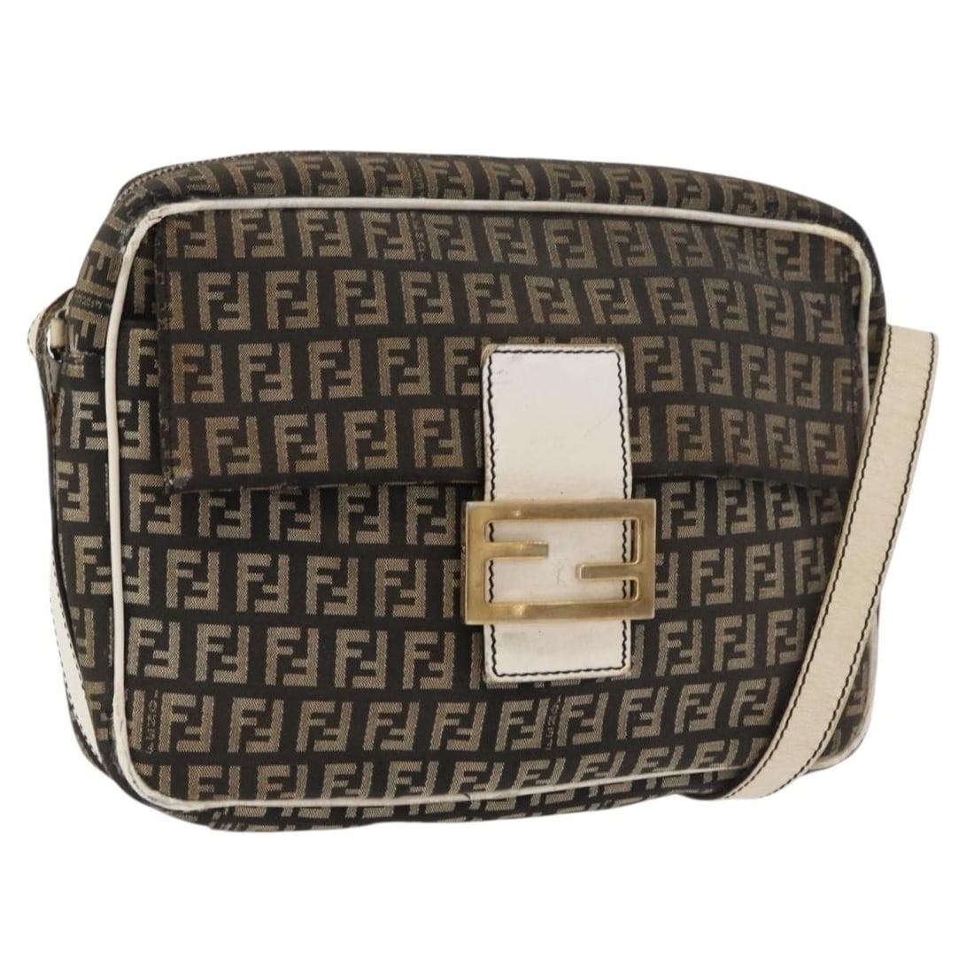 FENDI Mamma Baguette Shoulder Bag in Black Gold Zucchino Canvas: FENDI Mamma Baguette Shoulder Bag in Black Gold Zucchino Canvas Fendi Zucchino Canvas Mamma Baguette shoulder bag in black and gold, made in Italy. This women's shoulder bag features an adjustable sho