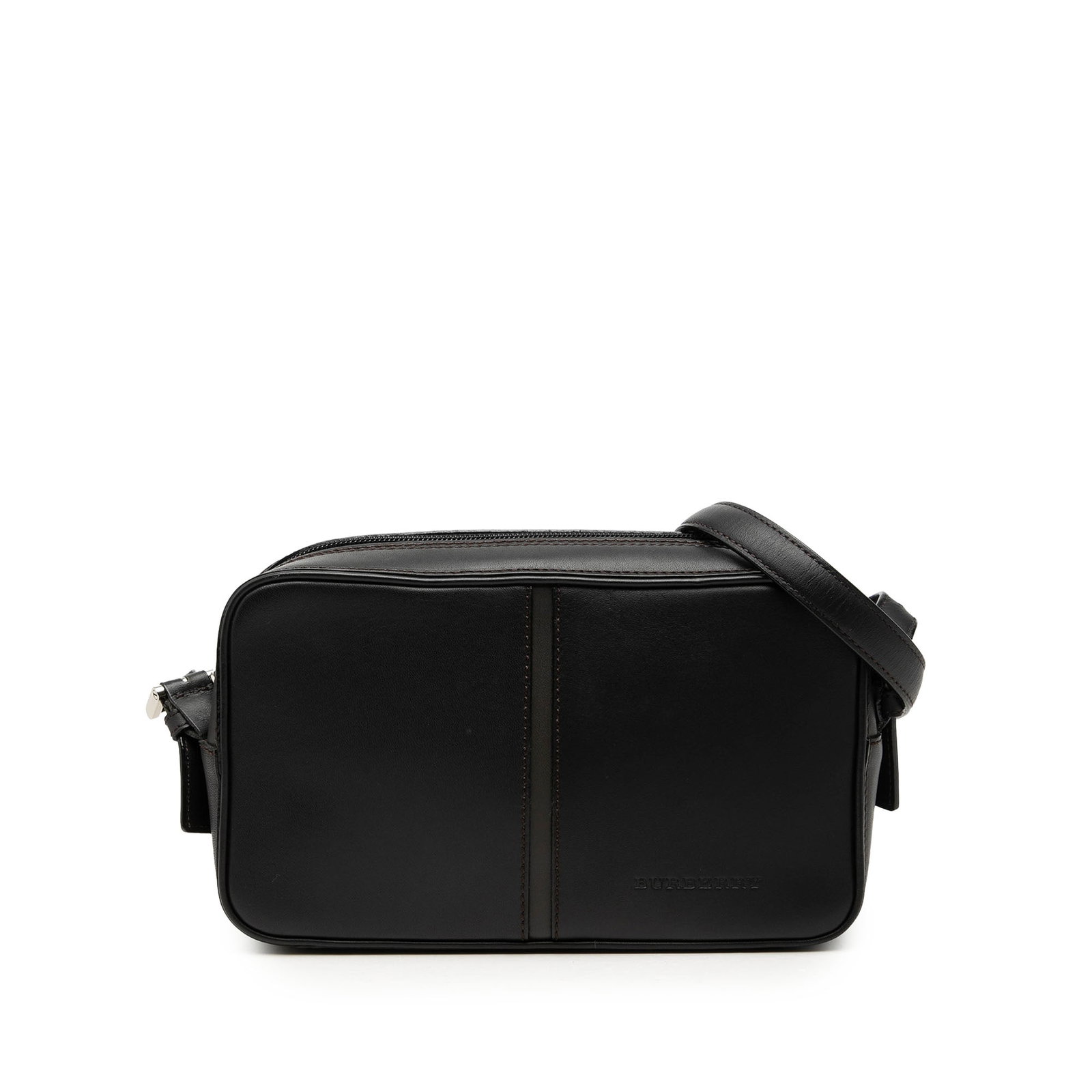 Burberry leather crossbody bag in brown made in Italy: Burberry leather crossbody bag in brown made in Italy Burberry calfskin crossbody bag in brown leather with a top zip closure, flat leather strap, and an interior with zip and slip pockets. Made in It