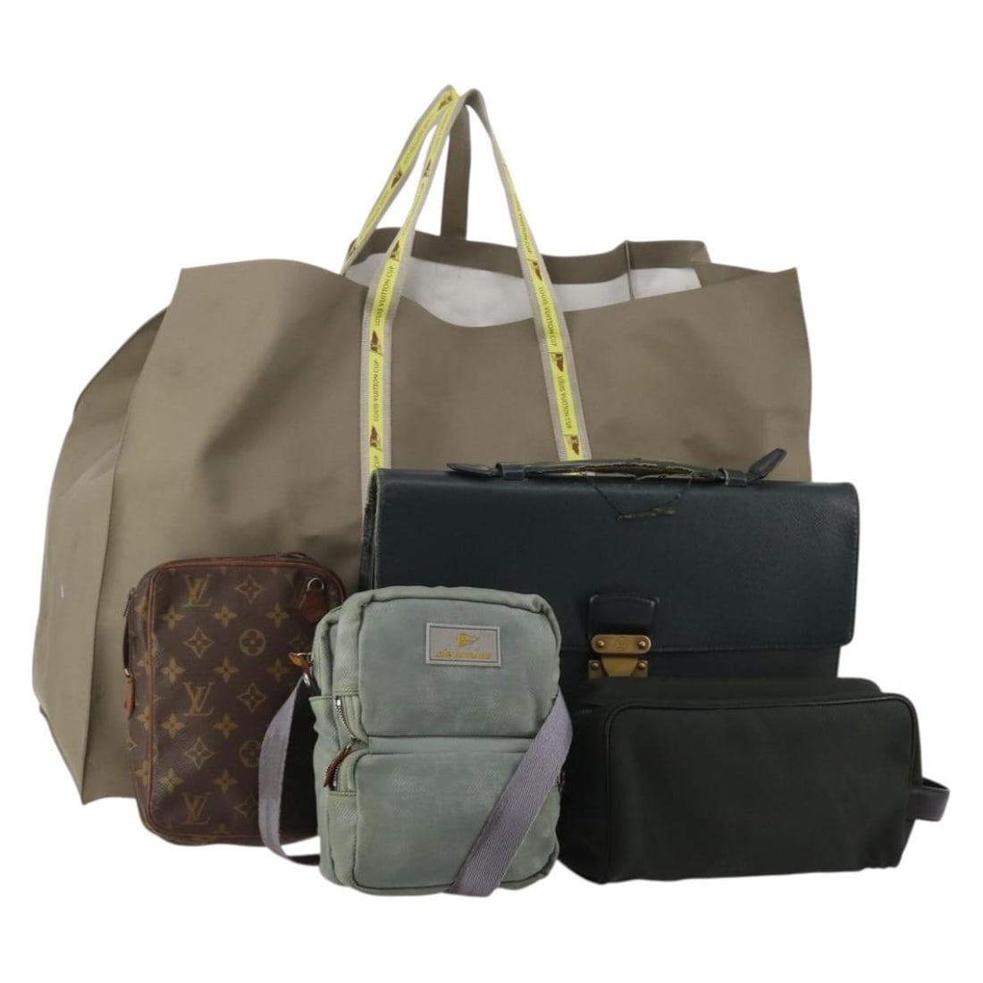5 Piece Louis Vuitton Monogram Nylon Leather Clutch Bag Set: 5 Piece Louis Vuitton Monogram Nylon Leather Clutch Bag Set Set of Louis Vuitton monogram clutch bags in green and beige, crafted from nylon with monogram canvas trim. This women's clutch bag set was 