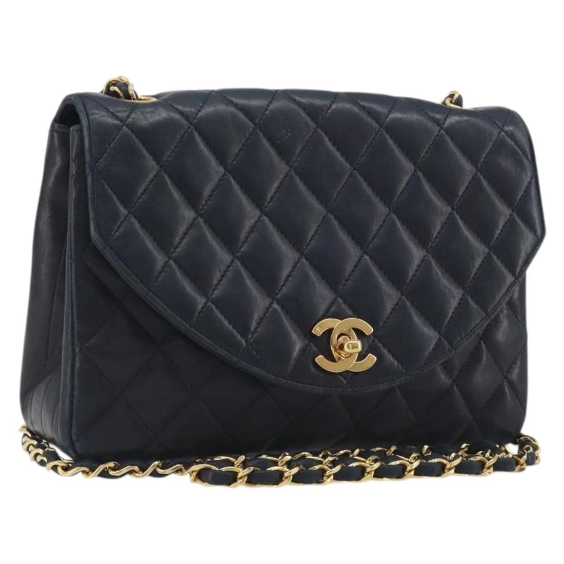 CHANEL Matelasse Lamb Skin Shoulder Bag Navy Gold CC: CHANEL Matelasse Lamb Skin Shoulder Bag Navy Gold CC Chanel Matelasse chain shoulder bag in navy lamb skin with gold-tone CC detailing. Made in France, this women's shoulder bag is offered as the phot
