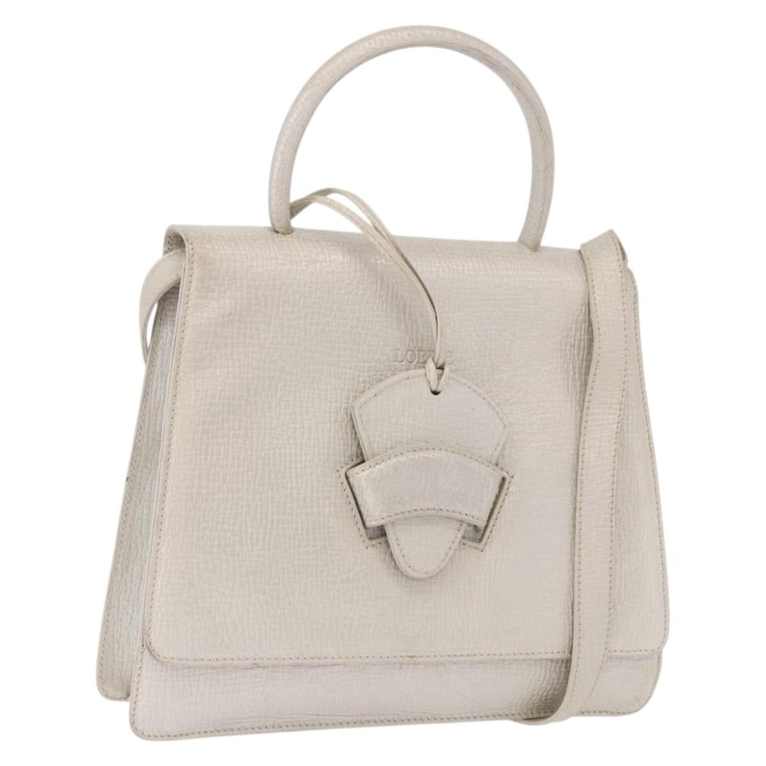 LOEWE Barcelona 2way Leather Handbag Silver with Shoulder Strap: LOEWE Barcelona 2way Leather Handbag Silver with Shoulder Strap LOEWE Barcelona 2-way handbag in silver leather with a structured silhouette and included shoulder strap. Designed for women, this handb
