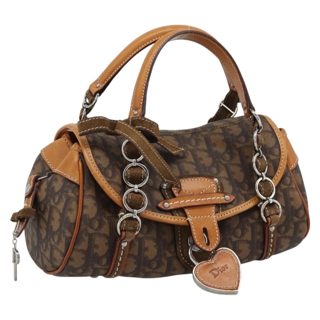 Christian Dior Romantic Chain Shoulder Bag Trotter Canvas Brown PVC: Christian Dior Romantic Chain Shoulder Bag Trotter Canvas Brown PVC Christian Dior Trotter canvas romantic chain shoulder bag in brown and silver. Made in Italy, this women's bag is crafted from PVC l