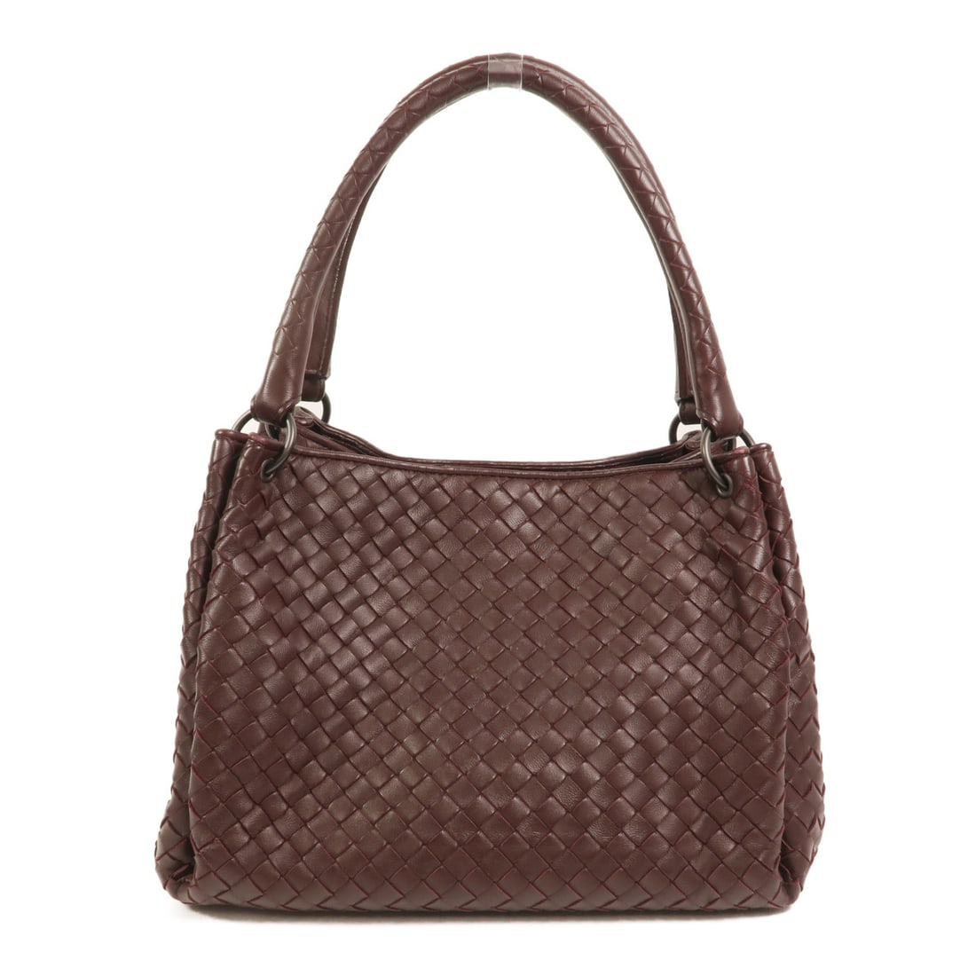 Bottega Veneta Lambskin Handbag in Burgundy Red with Storage Bag: Bottega Veneta Lambskin Handbag in Burgundy Red with Storage Bag A Bottega Veneta handbag in burgundy red lambskin leather with a very good AB condition rating. It features a magnetic pocket, one open