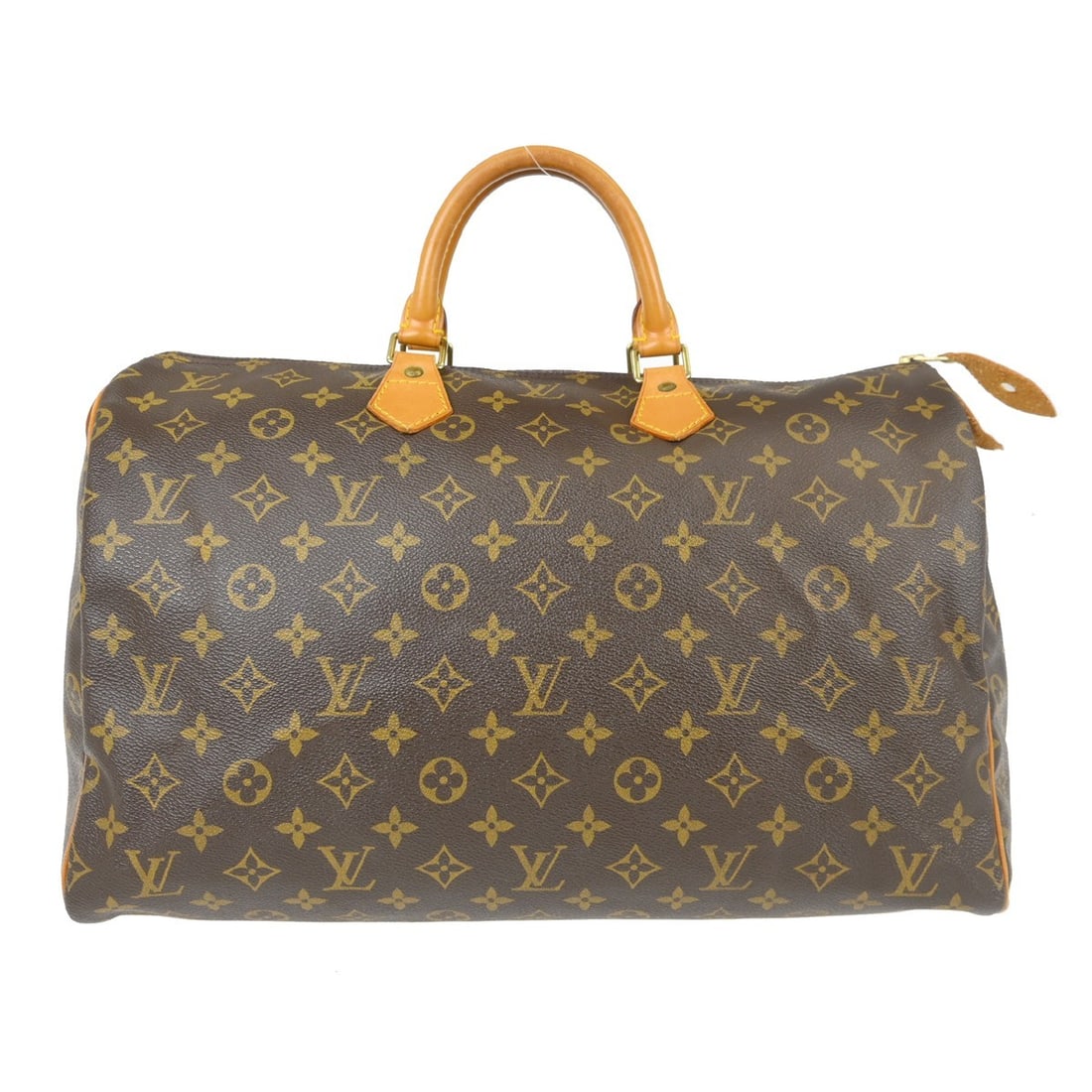 Louis Vuitton Speedy 40 Monogram Canvas Duffle Bag M41522: Louis Vuitton Speedy 40 Monogram Canvas Duffle Bag M41522 Vintage Louis Vuitton Speedy 40 duffle handbag in brown Monogram canvas with leather trim and double handles. The bag features a zip closure, 