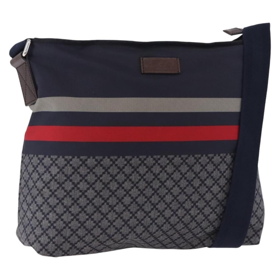 Gucci 270410 Sherry Line nylon shoulder bag navy silver: Gucci 270410 Sherry Line nylon shoulder bag navy silver Gucci Sherry Line shoulder bag in navy nylon with silver-tone accents, made in Italy. This women's shoulder bag has an adjustable strap and show