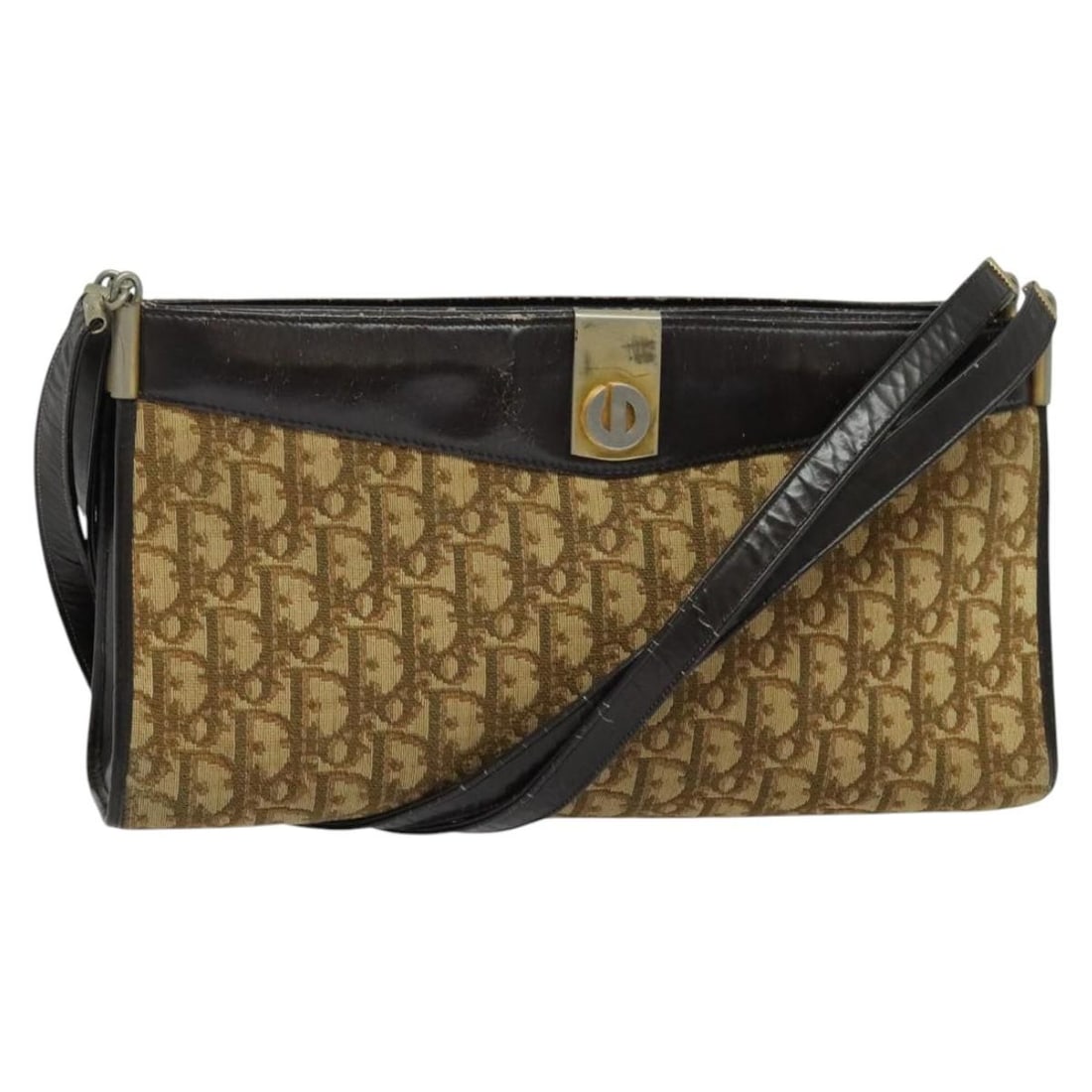 Christian Dior Beige Gold Trotter Canvas Shoulder Bag Auth 139815: Christian Dior Beige Gold Trotter Canvas Shoulder Bag Auth 139815 This Christian Dior Trotter Canvas Shoulder Bag combines elegance with practical style. Crafted from durable Trotter canvas, the bag f