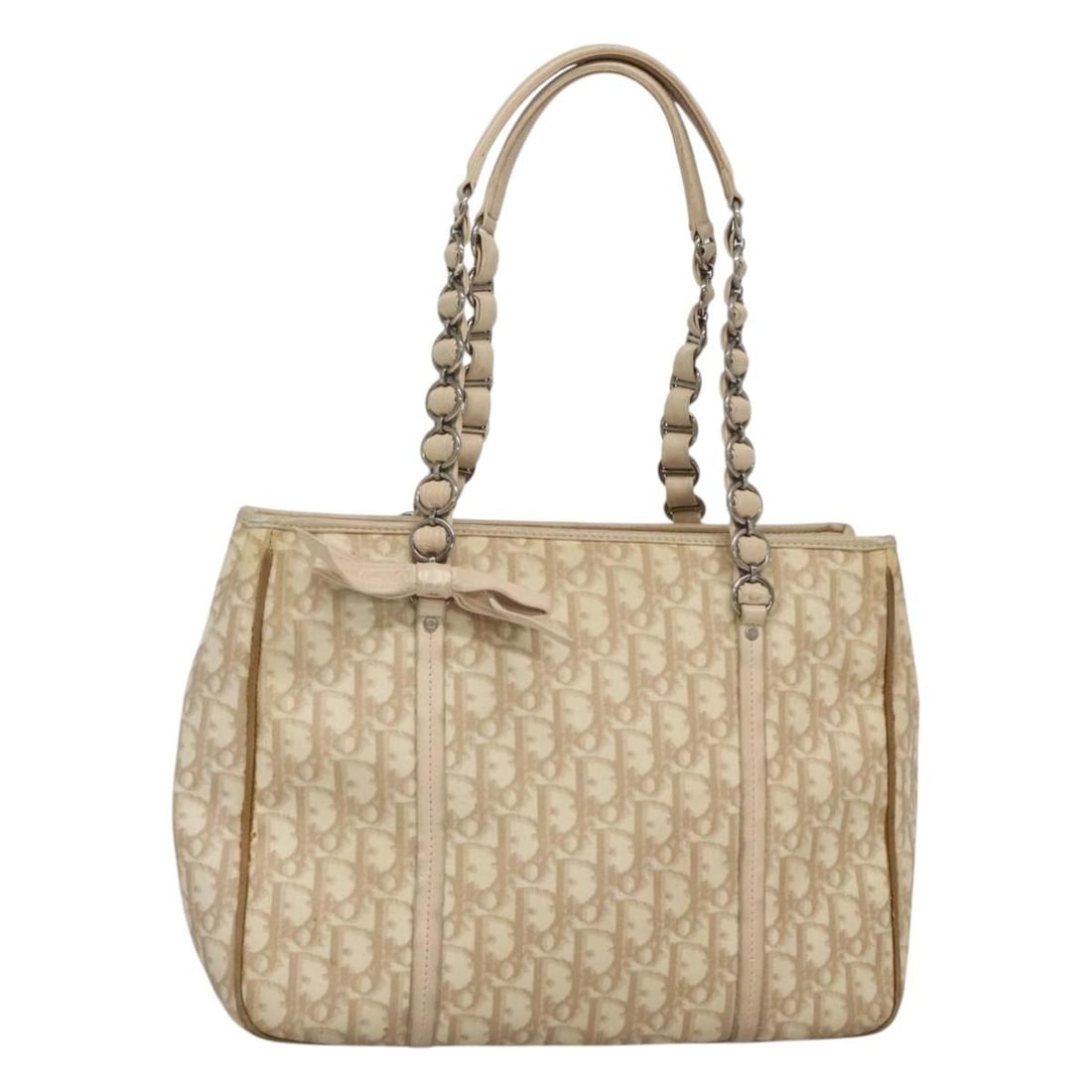 Christian Dior Romantic Shoulder Bag Trotter Canvas Beige Silver PVC (1 of 18)