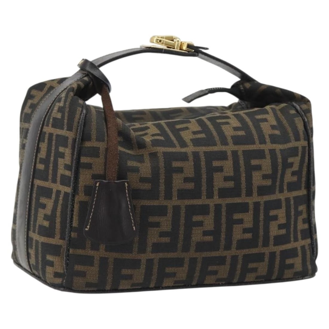 FENDI Zucca Canvas Handbag in Black Brown with Key Clochette (1 of 18)