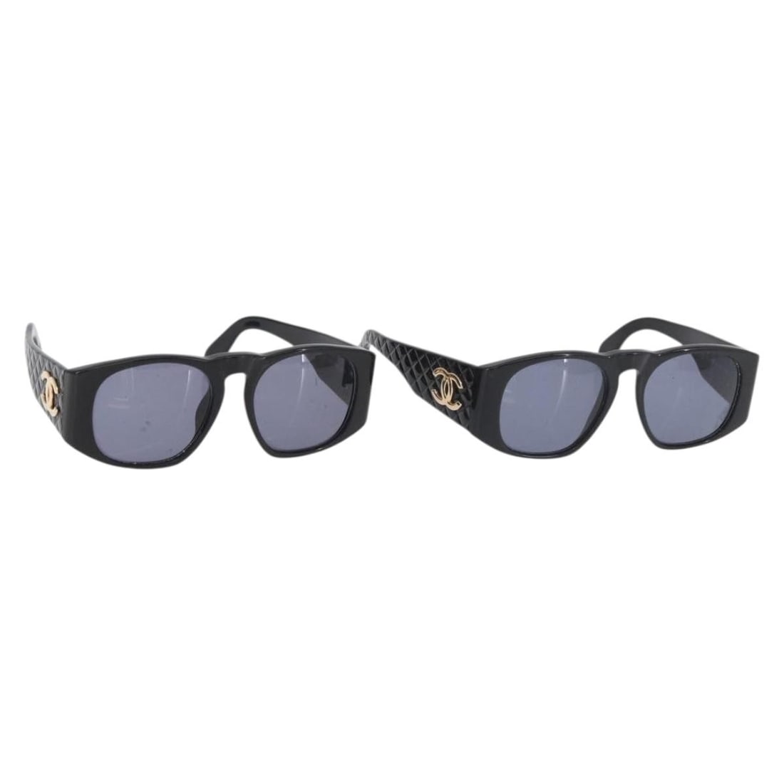 CHANEL Black Plastic Sunglasses 2 Piece Set with Case: CHANEL Black Plastic Sunglasses 2 Piece Set with Case Set of 2 CHANEL women's sunglasses in black plastic. Includes a sunglass case. Made in Italy. Condition is heavily used, with rubbing and scratche