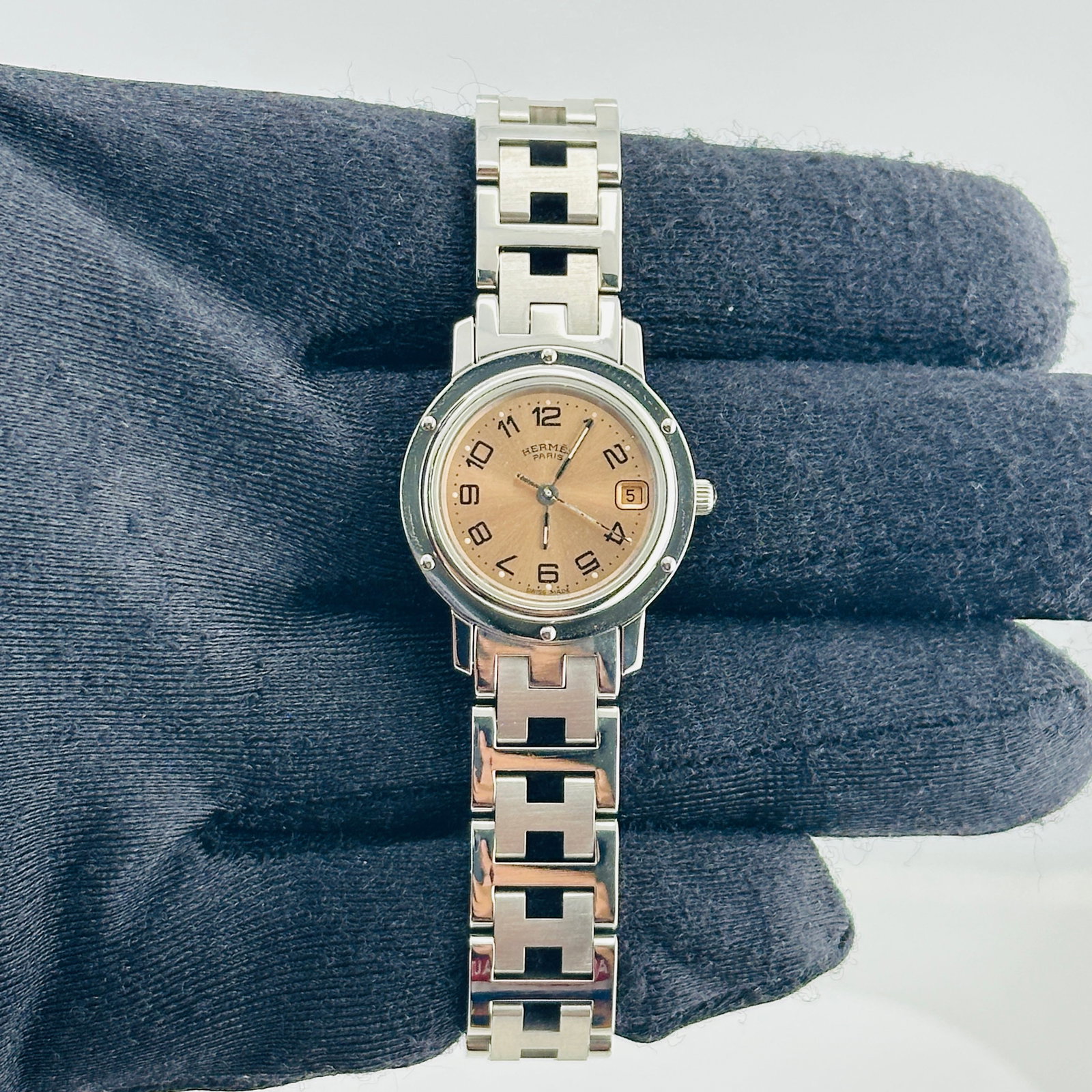 Hermes Clipper CL4.210 ladies watch salmon dial steel bracelet papers (1 of 7)