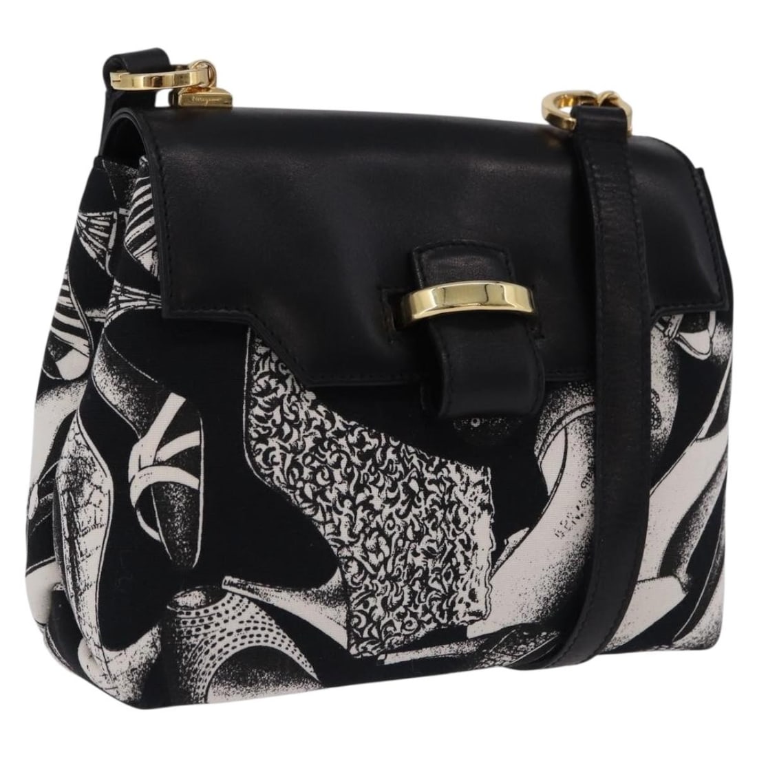 Salvatore Ferragamo Canvas Shoulder Bag Black Gold Tone Italy: Salvatore Ferragamo Canvas Shoulder Bag Black Gold Tone Italy Black and gold Salvatore Ferragamo shoulder bag in canvas, made in Italy. This women's bag includes the item only; the original box and du