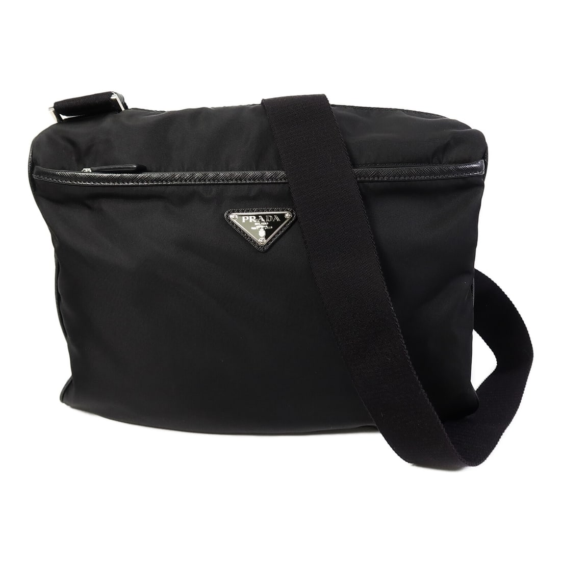 PRADA 2VH053 Black Nylon Shoulder Bag SHW: PRADA 2VH053 Black Nylon Shoulder Bag SHW This PRADA shoulder bag is crafted in black nylon with a black frame color and silver hardware. It is a women's regular-size bag made in Italy and presented i