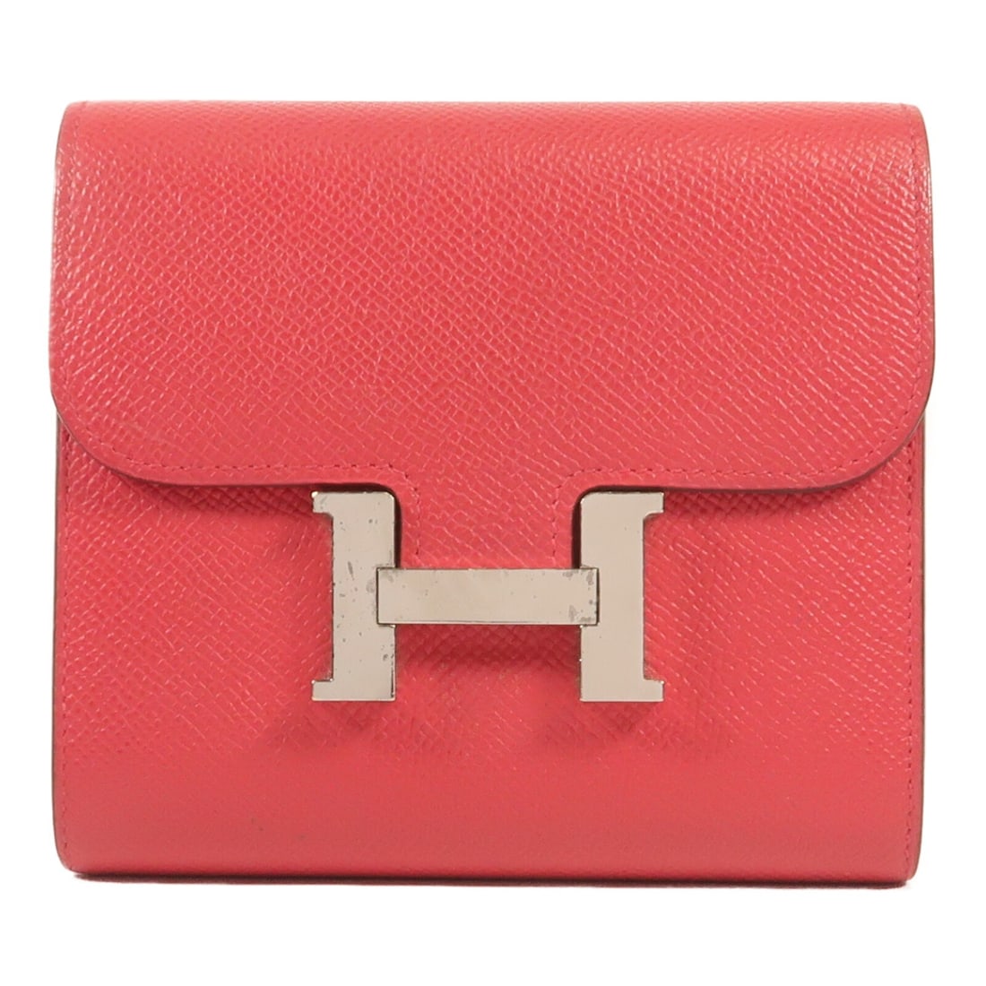 Hermes Constance bifold wallet red Epsom leather PHW: Hermes Constance bifold wallet red Epsom leather PHW HERMES Constance short bi-fold wallet in red, made with Epsom leather and calfskin (cowhide). Designed for women, it features a flap pocket layout 