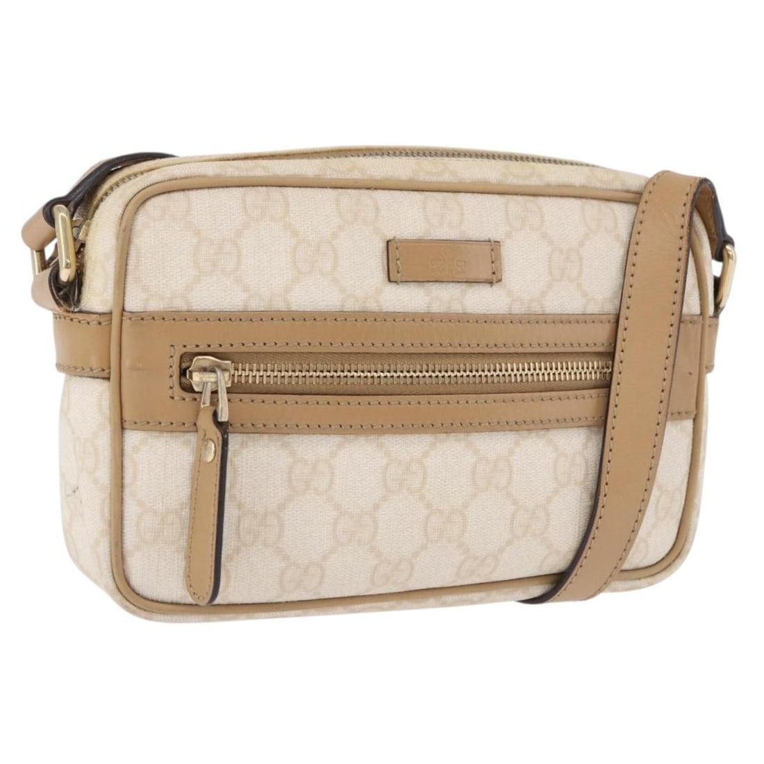 Gucci 201447 GG Supreme PVC Leather Shoulder Bag White Gold: Gucci 201447 GG Supreme PVC Leather Shoulder Bag White Gold Gucci shoulder bag in white and gold GG canvas with PVC leather trim. This women's bag is made in Italy and features an adjustable shoulder 
