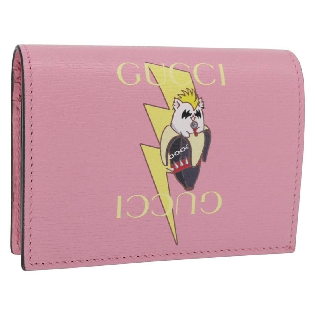 GUCCI Bananya Pink Leather Compact Wallet 701009 2067: GUCCI Bananya Pink Leather Compact Wallet 701009 2067 Compact leather wallet from the Gucci x Bananya collaboration in pink with gold-tone accents. Made in Italy, this women's wallet includes the dust