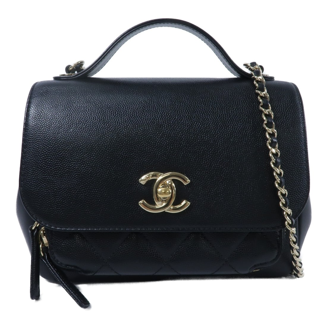 CHANEL Business Affinity A93607 Small 2way Shoulder Bag Black Calfskin GHW: CHANEL Business Affinity A93607 Small 2way Shoulder Bag Black Calfskin GHW Small CHANEL Business Affinity 2-way shoulder bag in black calfskin leather with CC GHW detailing and a turn-lock closure. Th