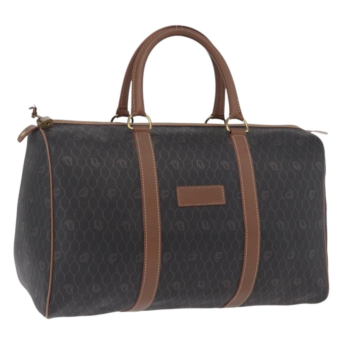 Christian Dior Boston Bag in Black Gold Honeycomb Canvas PVC: Christian Dior Boston Bag in Black Gold Honeycomb Canvas PVC Christian Dior Boston bag in black and gold, made in France from PVC leather and honeycomb canvas. The bag measures approximately 44 cm wid