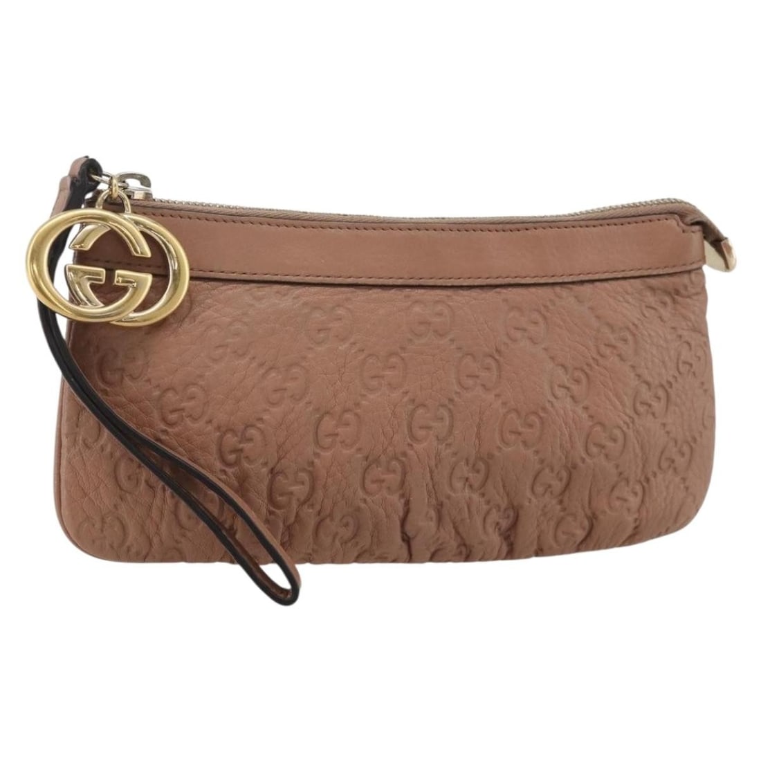 Gucci Pink Gold GG Canvas Leather Pouch 212203: Gucci Pink Gold GG Canvas Leather Pouch 212203 This is a Gucci GG Canvas Guccissima pouch crafted from leather in a distinctive pink and gold color combination. Designed for women, the pouch features 