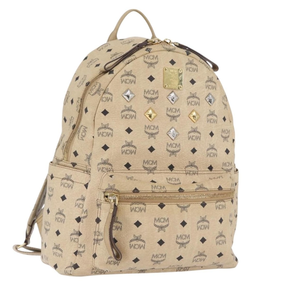 MCM Vicetos Logogram Beige PVC Leather Backpack Auth: MCM Vicetos Logogram Beige PVC Leather Backpack Auth Authentic MCM logogram Vicetos backpack in beige, gold, and silver PVC leather. This women's backpack was made in Korea and comes only with the ite