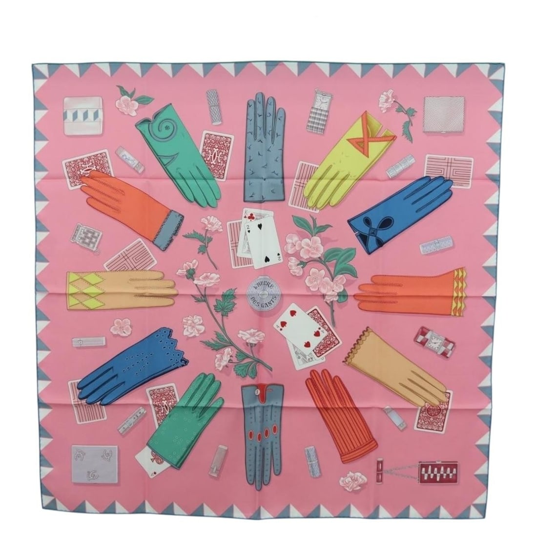 Hermes Carre 90 L'Heure des Gants Pink Silk Scarf France (1 of 14)