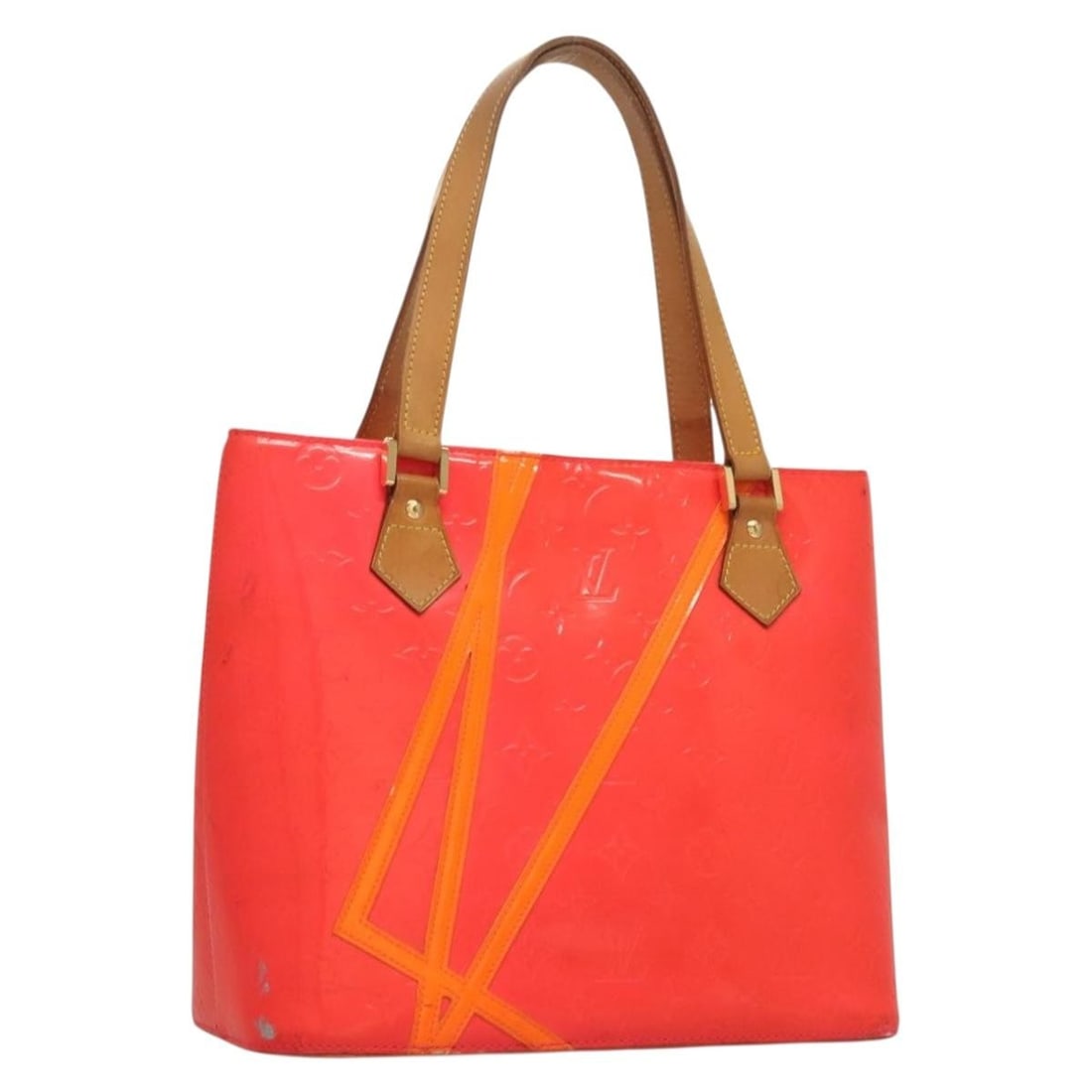 LOUIS VUITTON Monogram Vernis Fluo Houston Hand Bag Orange M91935 Auth: LOUIS VUITTON Monogram Vernis Fluo Houston Hand Bag Orange M91935 Auth This LOUIS VUITTON Monogram Vernis Fluo Houston Hand Bag features a vibrant orange and pink color palette, crafted from high-qual
