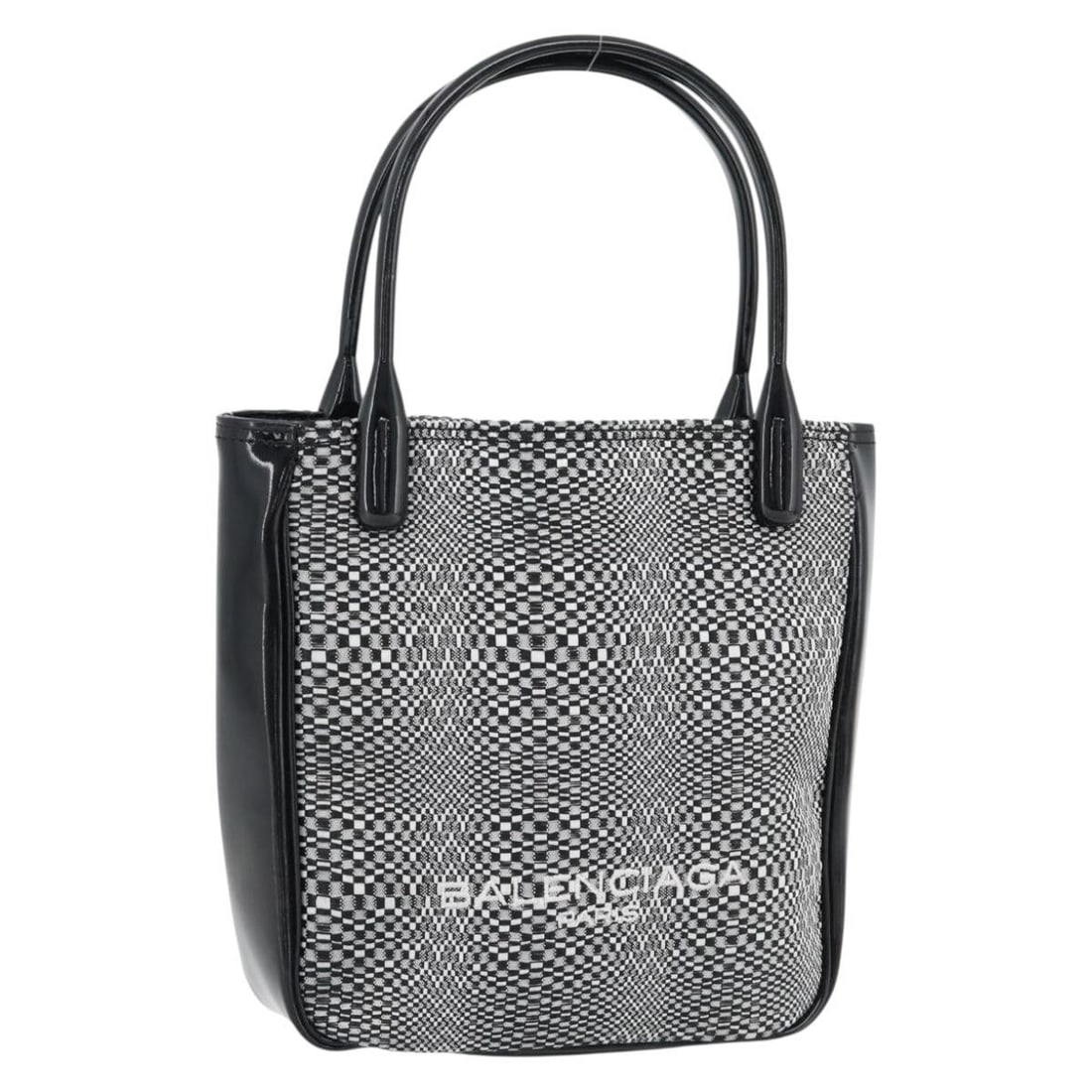 BALENCIAGA Gray Silver Canvas Hand Bag BA12932: BALENCIAGA Gray Silver Canvas Hand Bag BA12932 Balenciaga women's hand bag in gray/silver canvas, made in Italy. The bag measures approximately W7.1 x H7.9 x D2.8 inches, with a handle drop of about 4