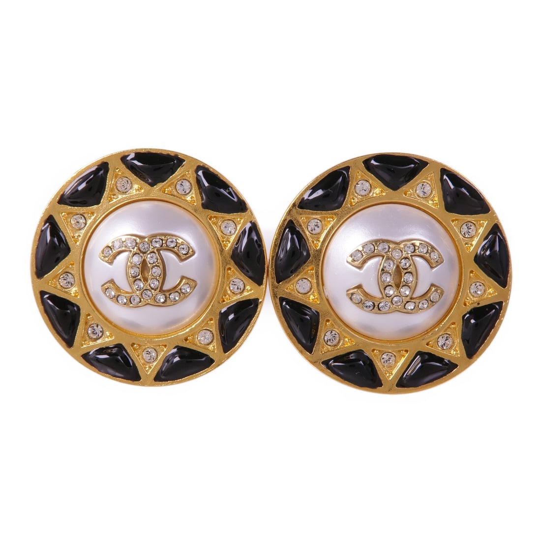 CHANEL CC Pierced Earrings Gold and Silver Tone with Box: CHANEL CC Pierced Earrings Gold and Silver Tone with Box CHANEL pierced CC earrings in gold, silver, and black metal. The design is listed as women's regular size and comes with a storage box. Made in