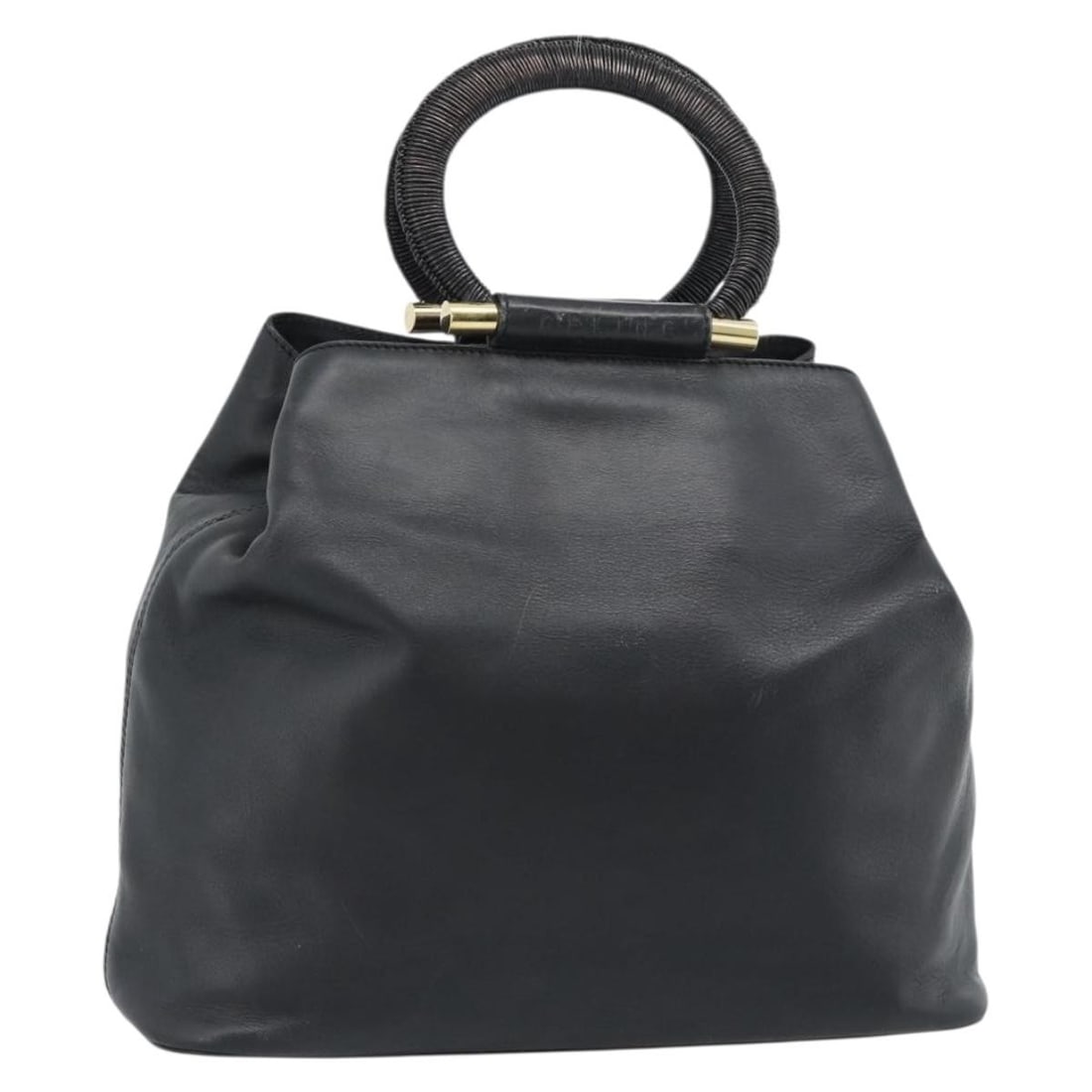 CELINE Black Leather Hand Bag Gold Tone Italy: CELINE Black Leather Hand Bag Gold Tone Italy Celine leather handbag in black with gold-tone accents, made in Italy. This women's handbag shows heavy use, with visible wear to the exterior and interio