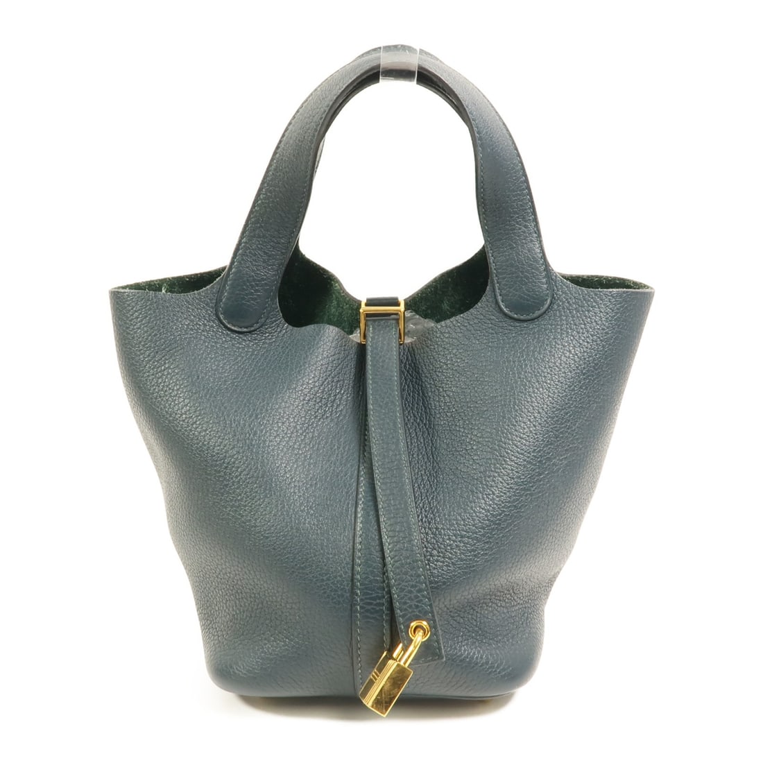 Hermes Picotin PM Vert Cypres Clemence Leather Tote Bag: Hermes Picotin PM Vert Cypres Clemence Leather Tote Bag Hermes Picotin PM tote bag in Vert Cypres green, made from Taurillon Clemence and calfskin (cowhide). It features a hand-turned design, a key/Ca