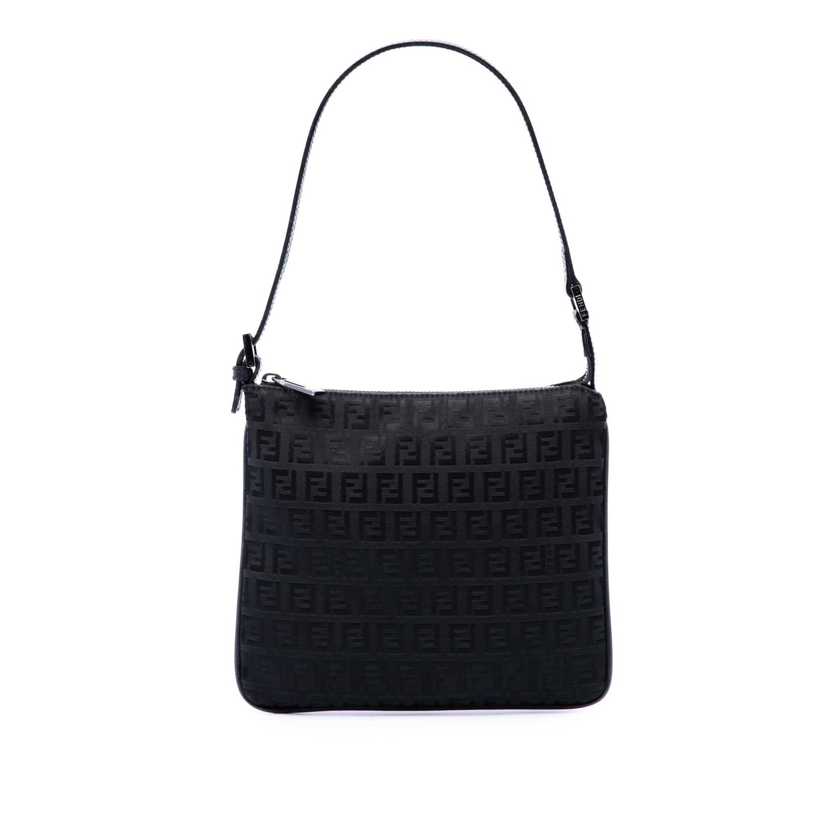 Fendi Zucchino Black Canvas Shoulder Purse with Leather Trim (1 of 6)