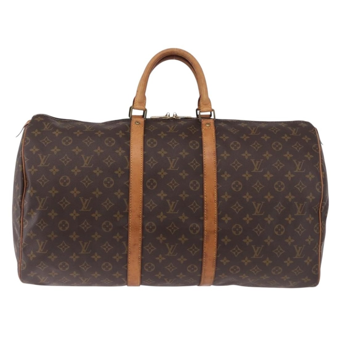 Louis Vuitton Keepall unisex brown canvas travel bag: Louis Vuitton Keepall unisex brown canvas travel bag Louis Vuitton Keepall Monogram travel bag in brown canvas. This unisex piece is made in France and shows fair overall condition with visible signs 