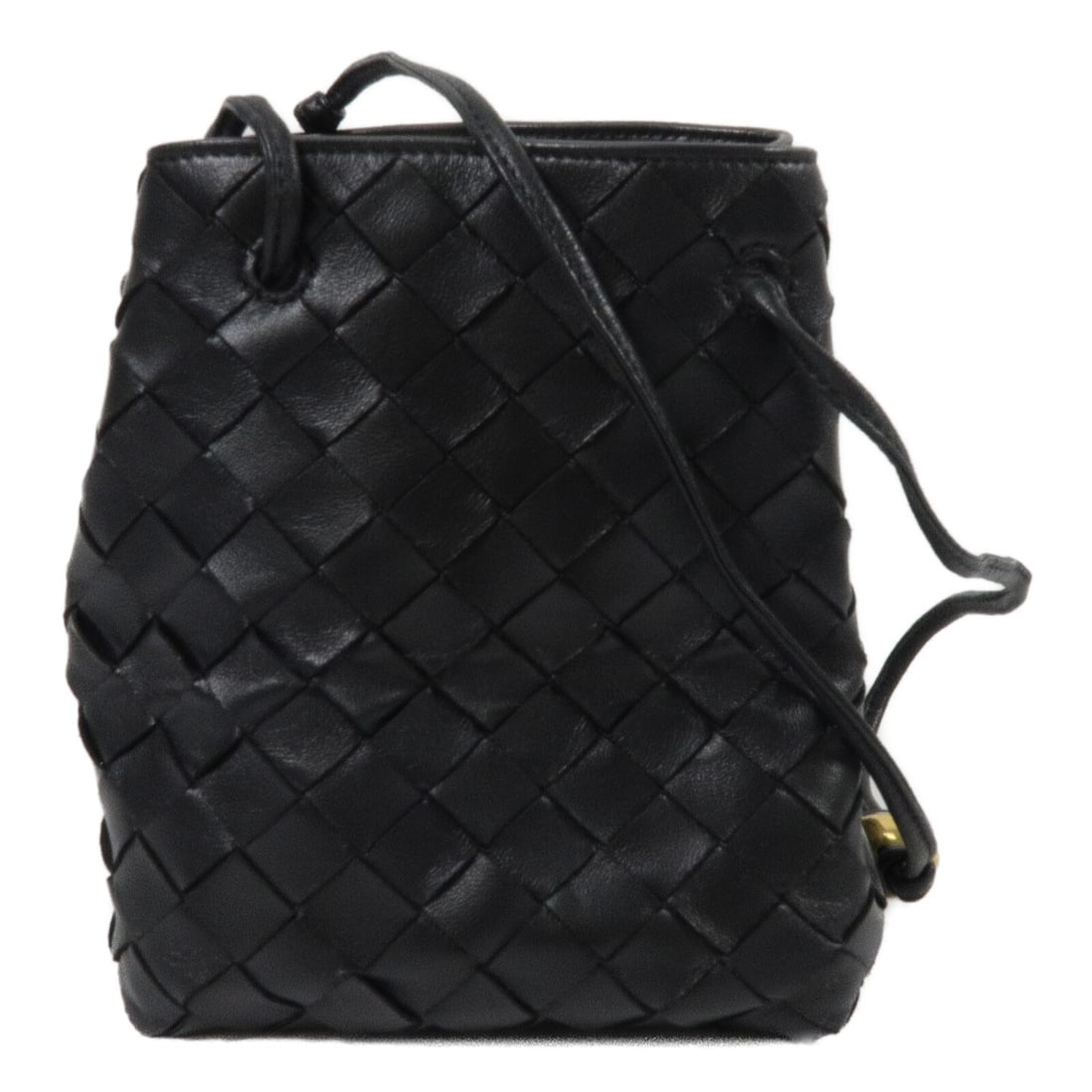 Bottega Veneta Intrecciato lambskin shoulder bucket bag black: Bottega Veneta Intrecciato lambskin shoulder bucket bag black Small intrecciato drawstring bucket bag in black lambskin with a shoulder bag silhouette. Made in Italy, this women's bag comes with no ac