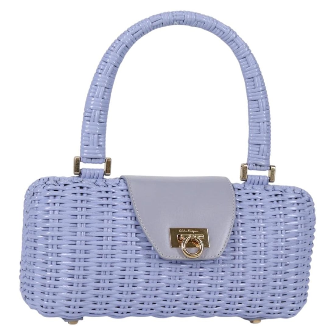 Leather Hand Bag Salvatore Ferragamo Gancini Purple Gold Italy: Leather Hand Bag Salvatore Ferragamo Gancini Purple Gold Italy Salvatore Ferragamo Gancini handbag in purple and gold leather with a structured silhouette and top handle. Includes a dust bag. Conditio