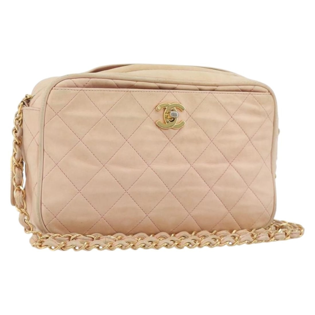 CHANEL CC Leather Shoulder Bag Pink with Gold Tone Chain: CHANEL CC Leather Shoulder Bag Pink with Gold Tone Chain Vintage CHANEL Matelasse chain shoulder bag in pink leather with gold-tone accents. This women's shoulder bag is made in Italy and includes