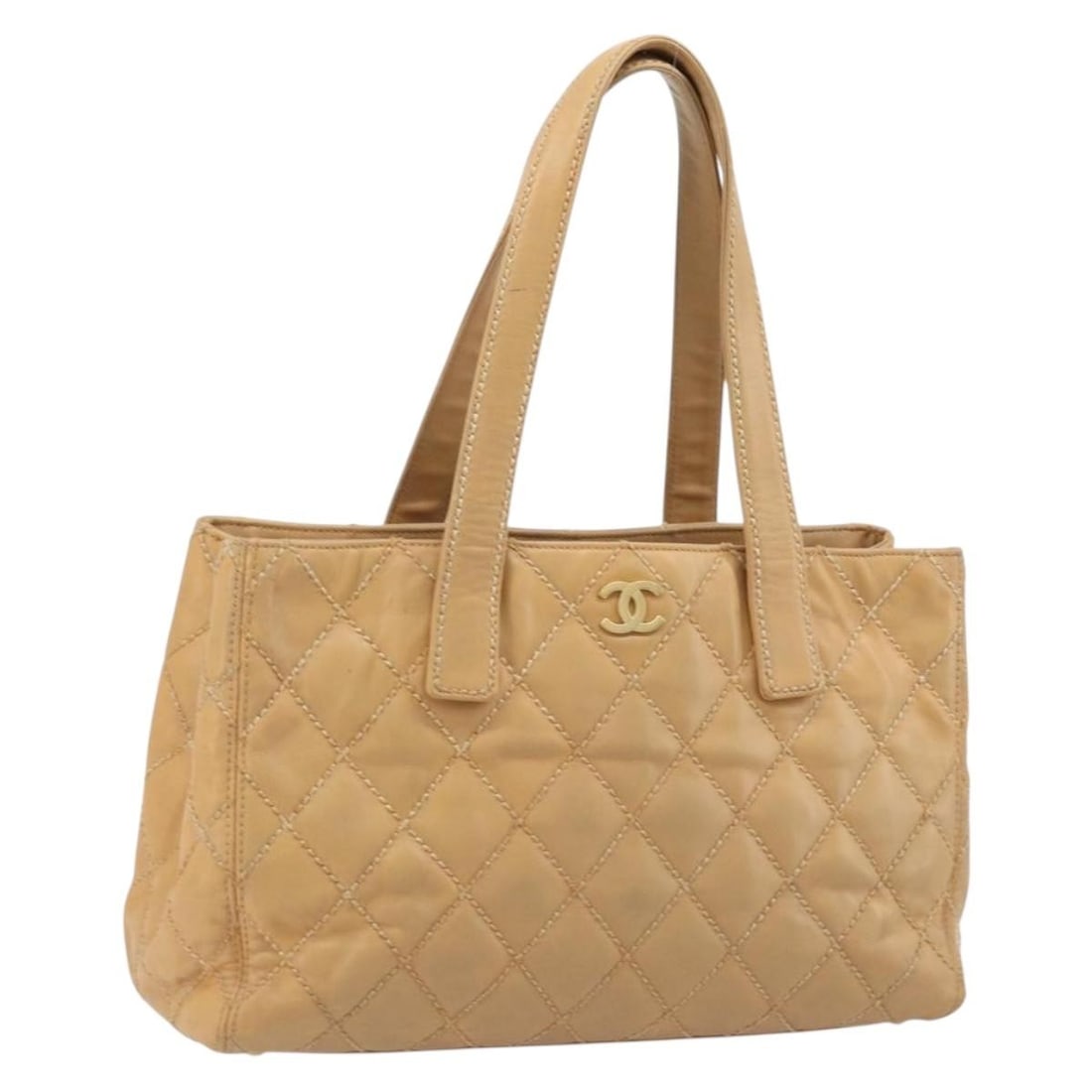CHANEL Wild Stitch Beige Gold Leather Hand Bag Italy: CHANEL Wild Stitch Beige Gold Leather Hand Bag Italy Chanel Wild Stitch handbag in beige leather with gold-tone CC detailing. This women's handbag was made in Italy and has been customized with repain