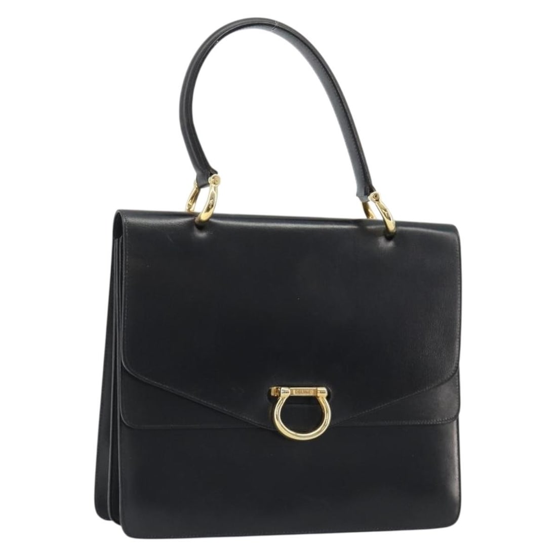 CELINE Black Leather Hand Bag Gold Tone Hardware Italy: CELINE Black Leather Hand Bag Gold Tone Hardware Italy Authentic CELINE leather hand bag in black with gold-tone accents, made in Italy. This women's bag is offered without the original box or dust ba