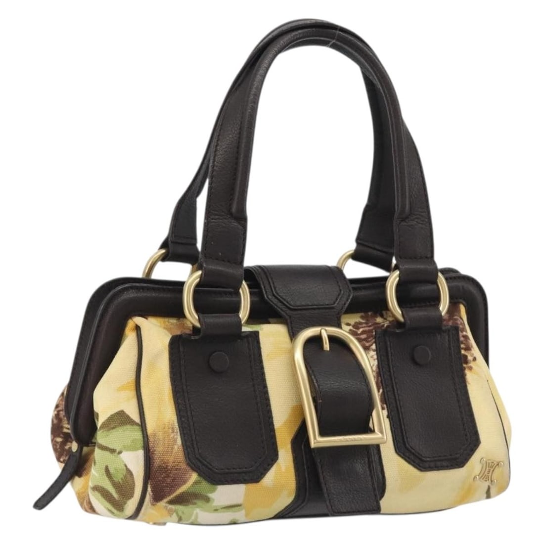 CELINE canvas handbag yellow with gold tone hardware Italy: CELINE canvas handbag yellow with gold tone hardware Italy Authentic CELINE women's hand bag in yellow canvas with gold-tone accents, made in Italy. This pre-owned bag includes only the item shown in 